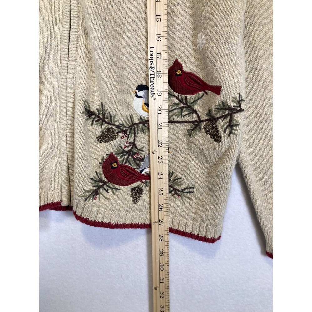 Cabincore Croft & Barrow Women XL Silk Blend Bird Embroidered Zip Front Cardigan - Picture 7 of 12